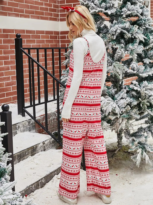 Elegant Shiny Christmas Color Contrast Wide-Legged Jumpsuit - adritiX