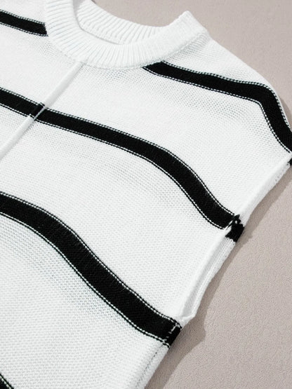 Striped Batwing Sleeve Knit Top - adritiX