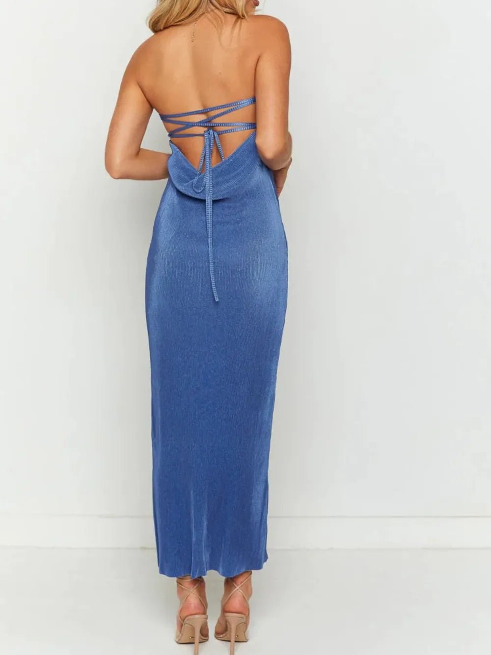 Lace-Up Back Tube Maxi Dress - adritiX