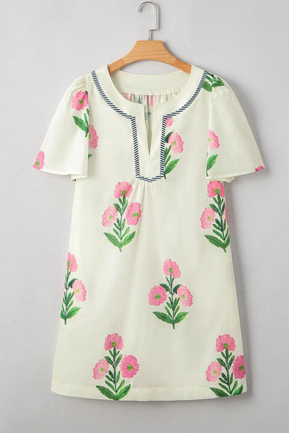 Floral Print Flutter Sleeve Summer Mini Dress - adritiX