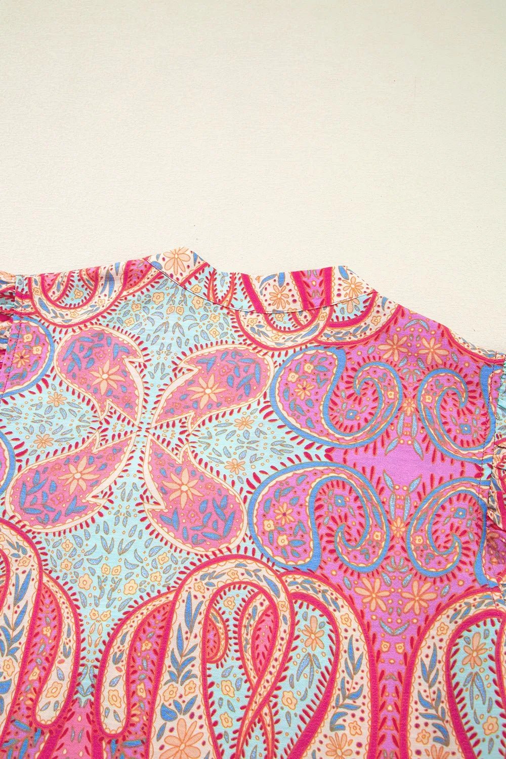 Tribal Paisley Print Ruffled Sleeve Notch Neck Midi Dress - adritiX