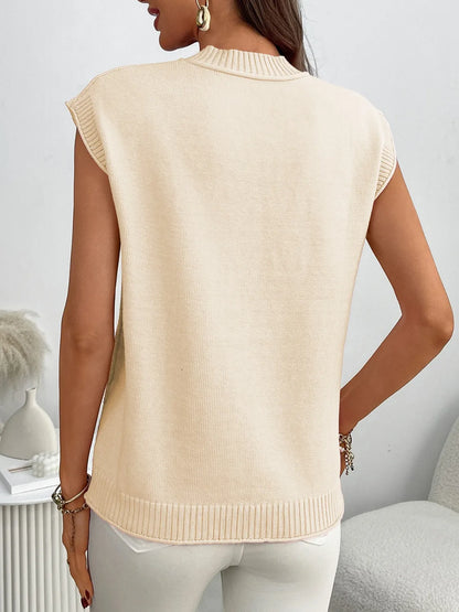 Mock Neck Cap Sleeve Knit Top - adritiX