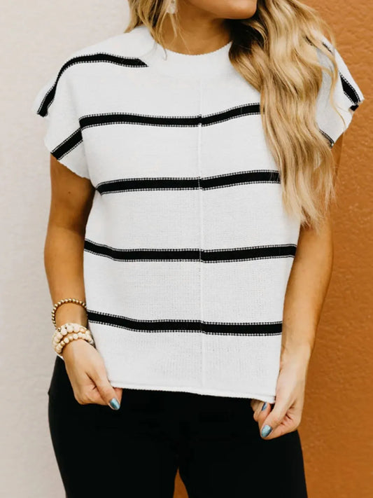 Striped Batwing Sleeve Knit Top - adritiX