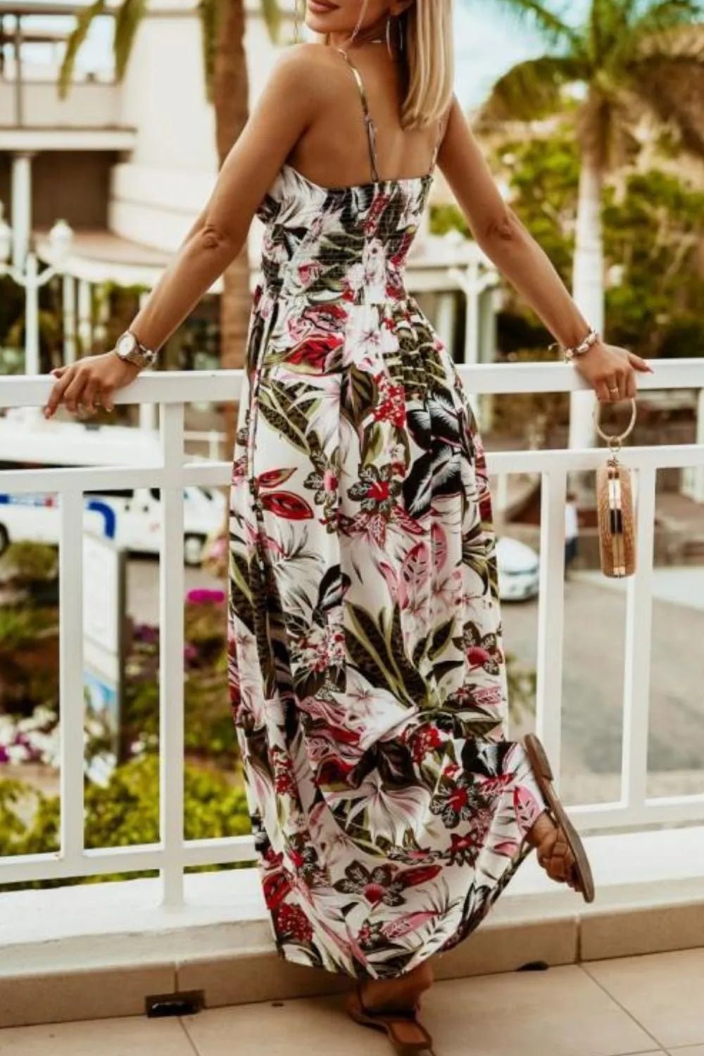 Printed Spaghetti Strap Maxi Dress - adritiX