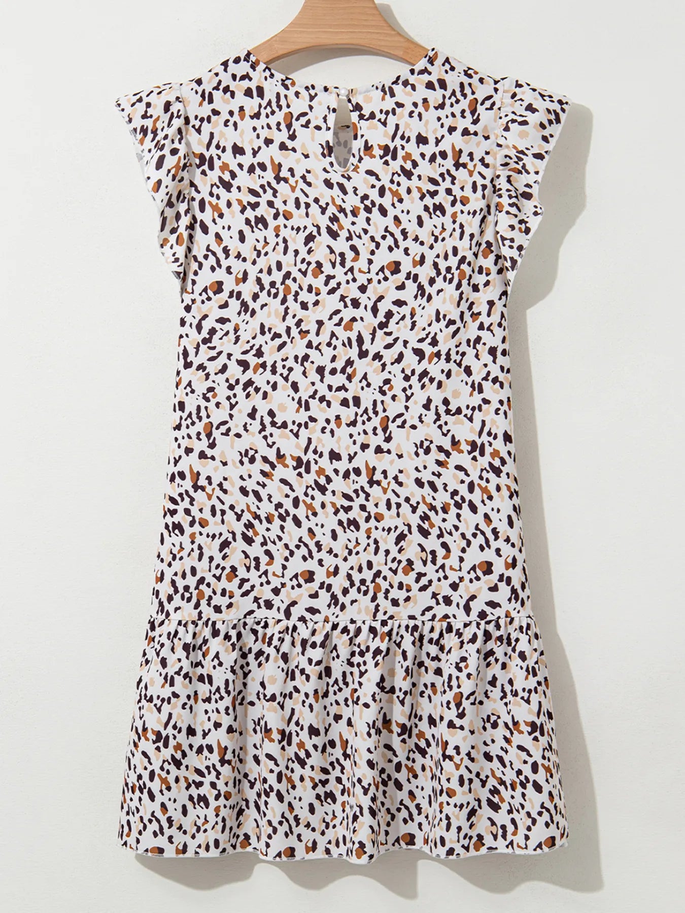 Leopard Ruffled Flutter Sleeve Keyhole Back Mini Dress - adritiX