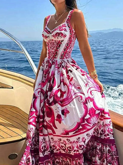 Smocked Printed Wide Strap Dress - adritiX