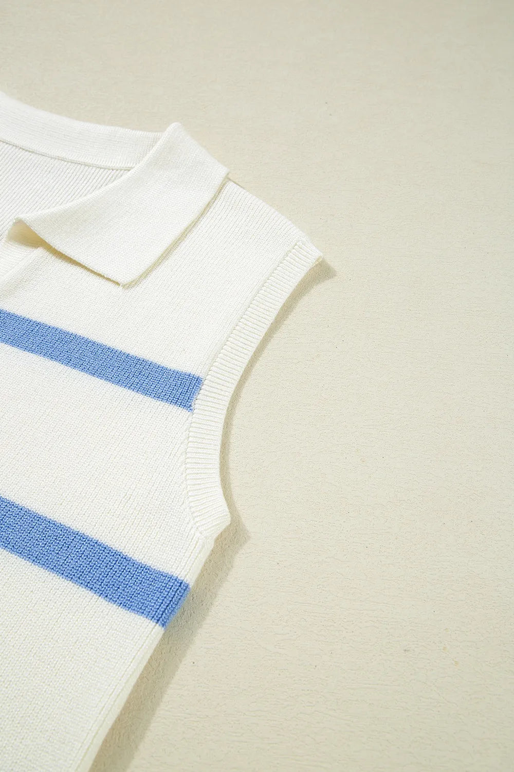 Stripe Split V Neck Collared Ribbed Sweater Vest - adritiX
