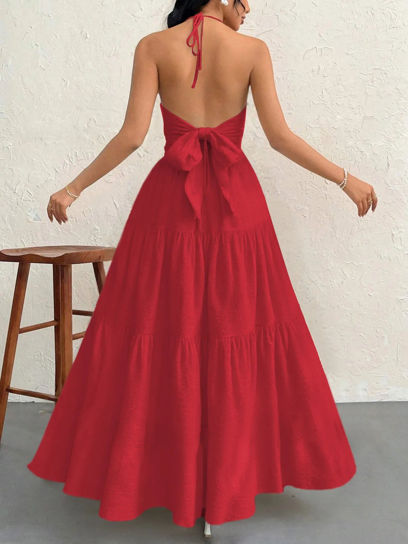 Halter Neck Tiered Maxi Dress - adritiX