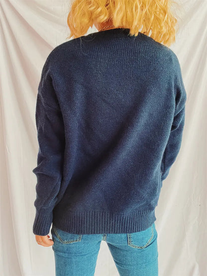 Contrast Star Round Neck Long Sleeve Sweater - adritiX
