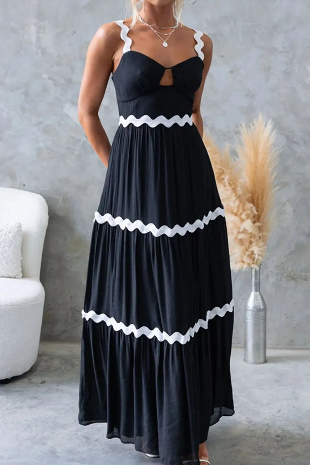 Tiered Maxi Dress with Scalloped Trim - adritiX