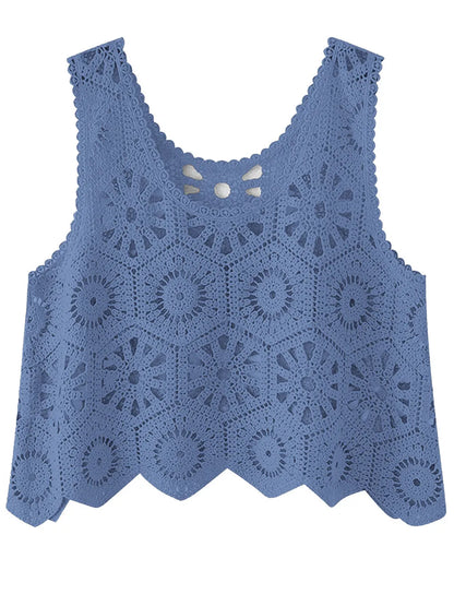 Openwork Round Neck Knit Vest - adritiX
