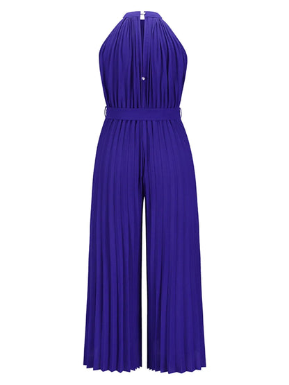 Elegant Cutout Tied Pleated Sleeveless Jumpsuit - adritiX
