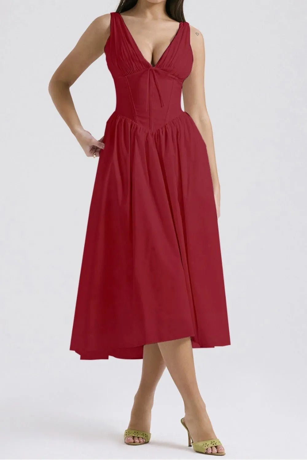 Chic & Sleek Ruched V-Neck Dress with Pockets – Effortless Style for Every Occasion - adritiX