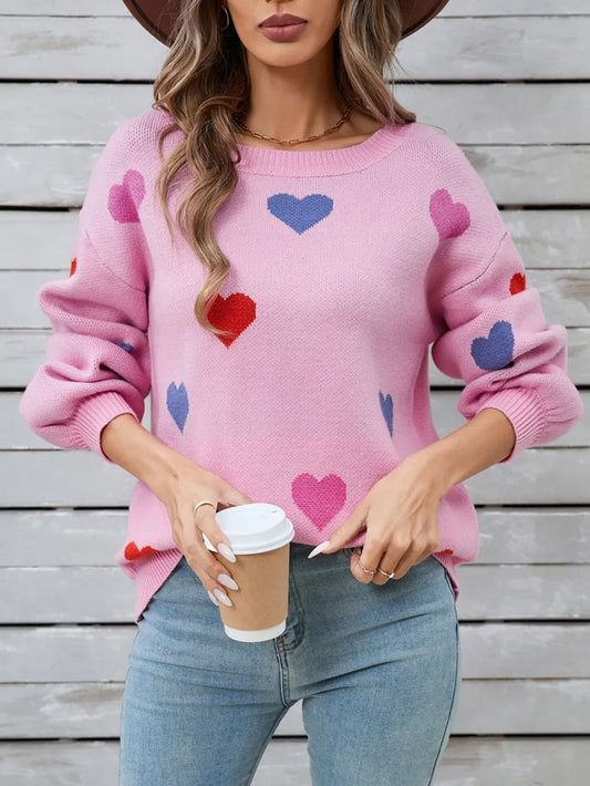 Angel Wings Heart Round Neck Long Sleeve Sweater - adritiX