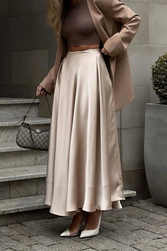 Back Elastic Waist Satin Minx Skirt - adritiX