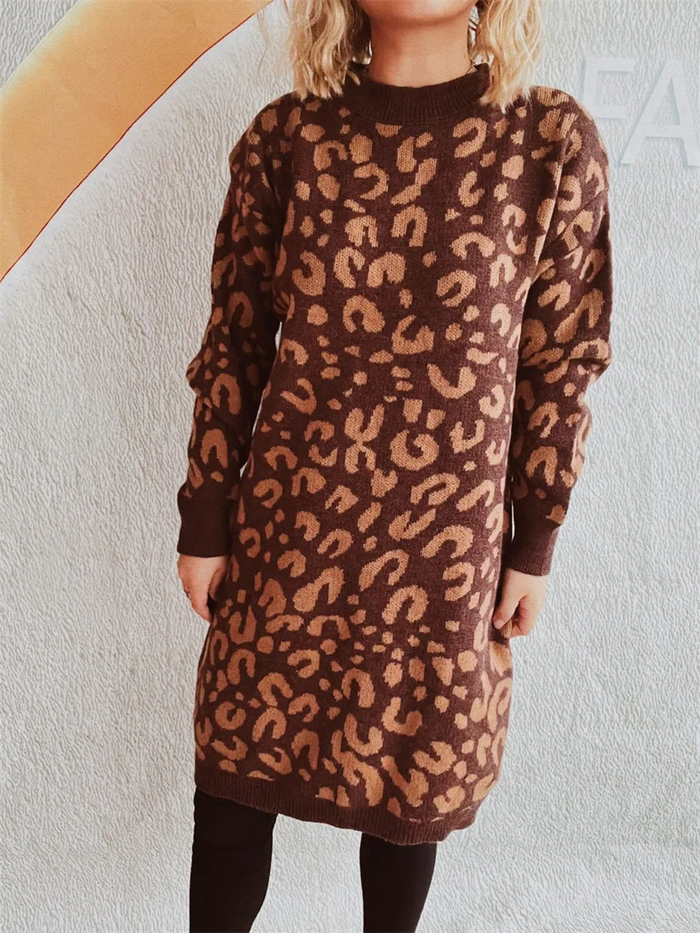 Leopard Round Neck Long Sleeve Sweater - adritiX