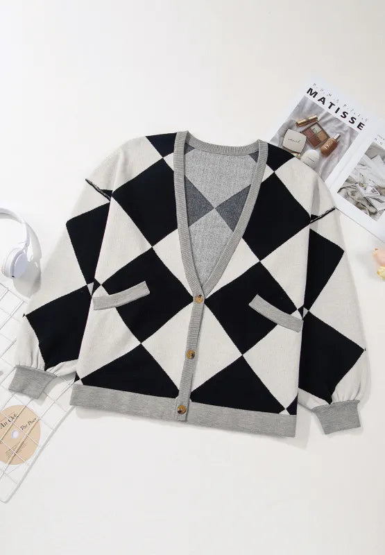 Color Block Button Down Long Sleeve Cardigan - adritiX