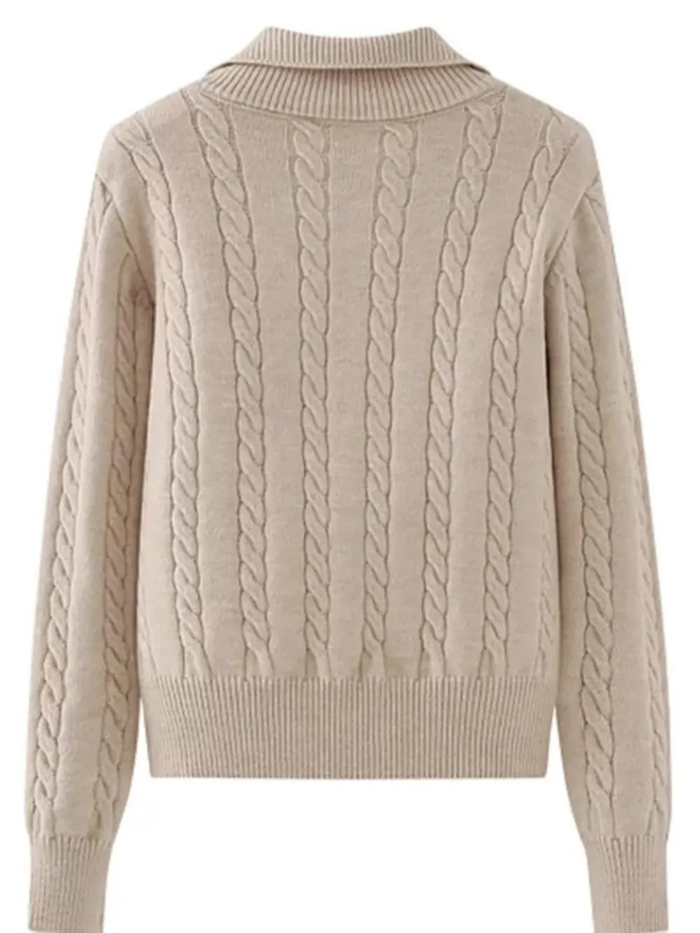 Cable-Knit Half Zip Long Sleeve Sweater - adritiX