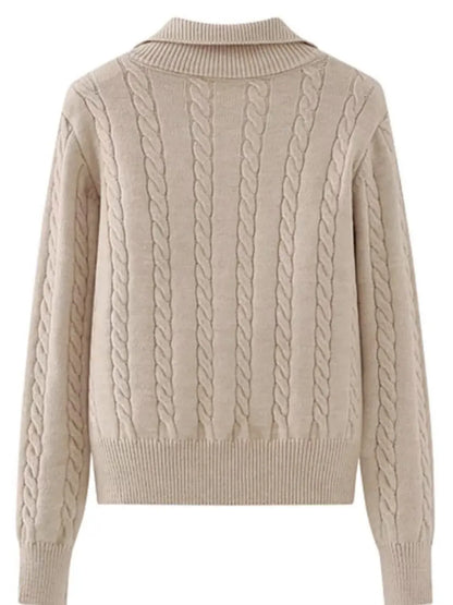 Cable-Knit Half Zip Long Sleeve Sweater - adritiX