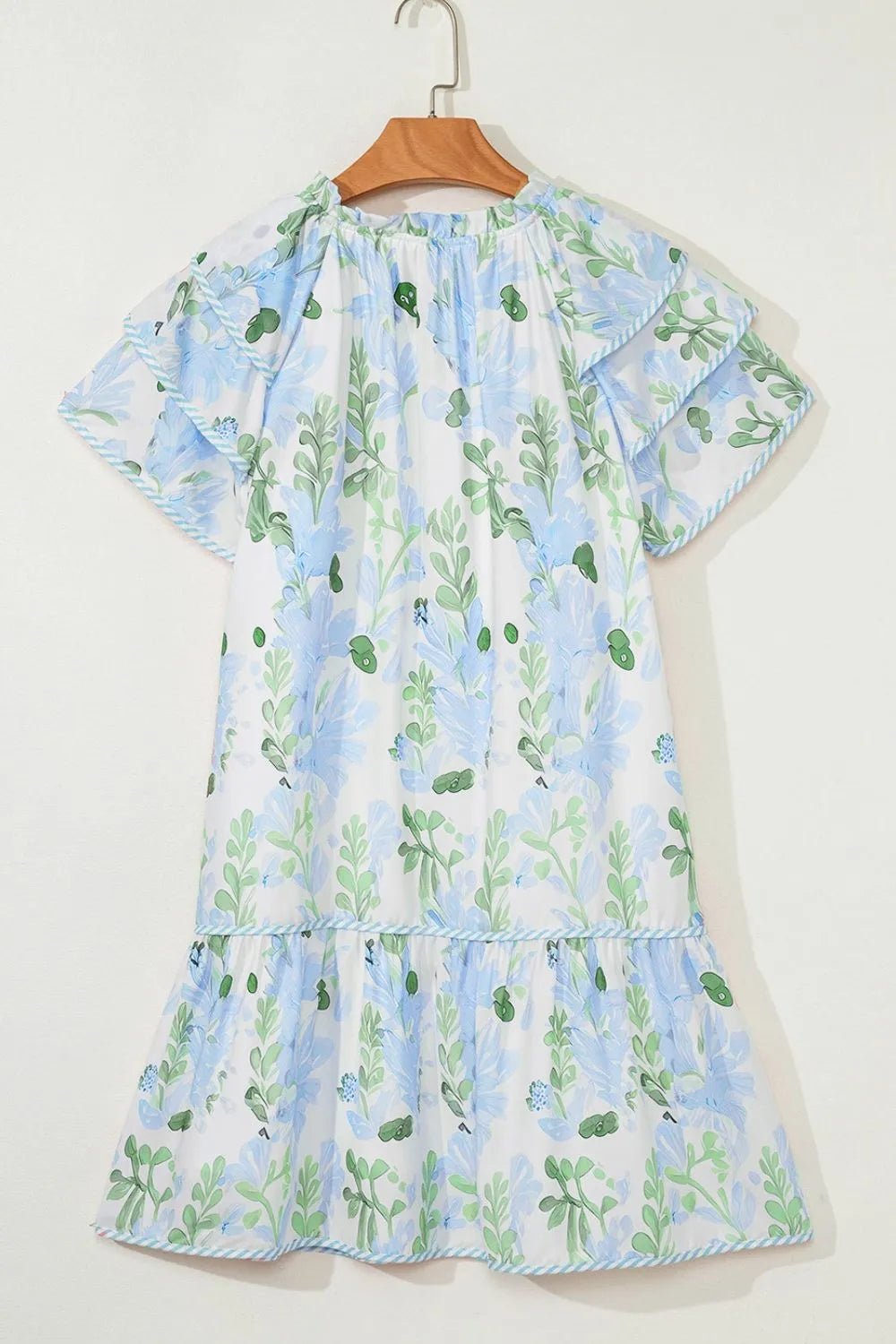 Floral Contrast Edge Layered Short Sleeve Mini Dress - adritiX