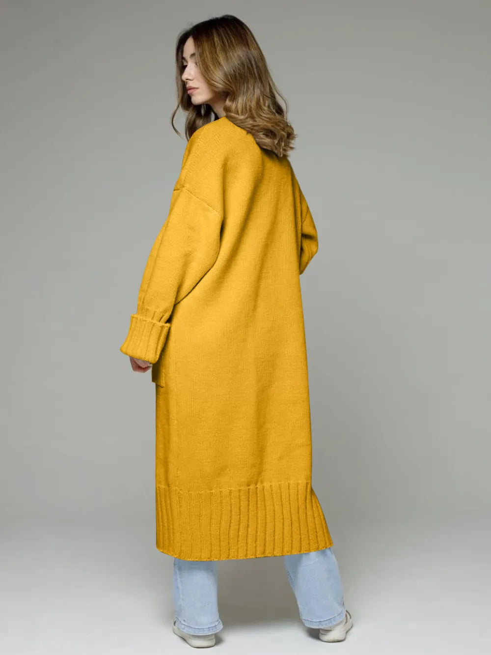 Pocketed Open Front Dropped Shoulder Cardigan - adritiX