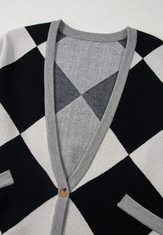 Color Block Button Down Long Sleeve Cardigan - adritiX