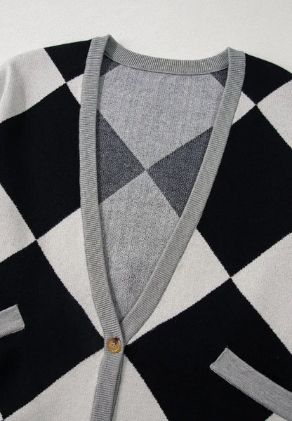 Color Block Button Down Long Sleeve Cardigan - adritiX