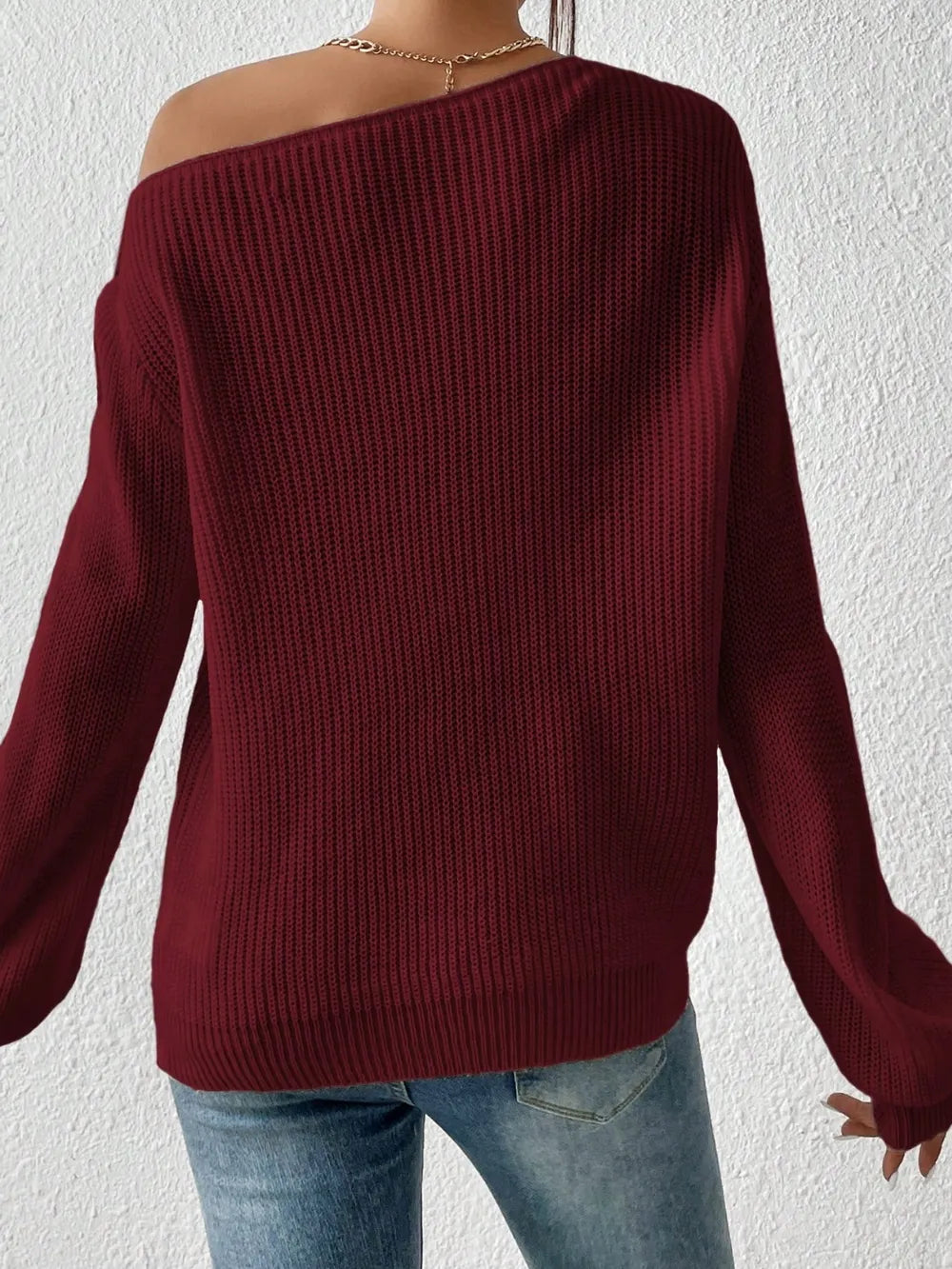 Elegant Honey Single Shoulder Long Sleeve Sweater - adritiX