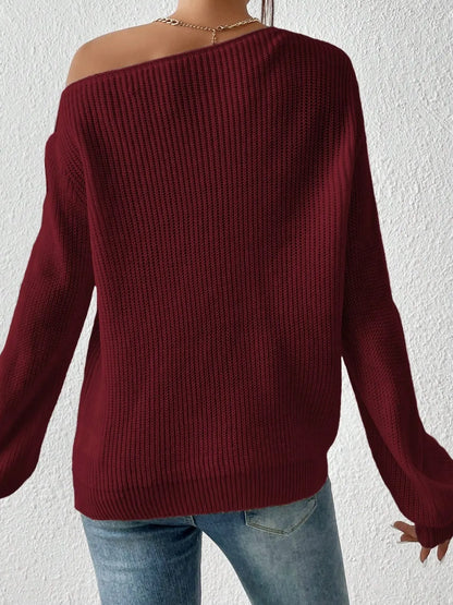 Elegant Honey Single Shoulder Long Sleeve Sweater - adritiX