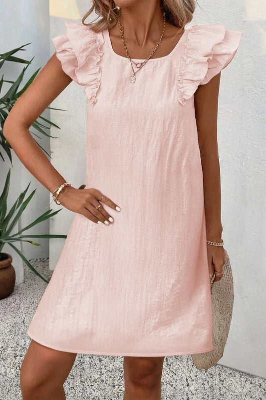 Ruffle Sleeve Bow Back Mini Dress - adritiX
