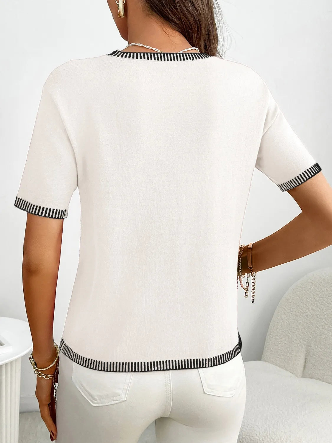 Short Sleeve Round Neck Knit Top - adritiX