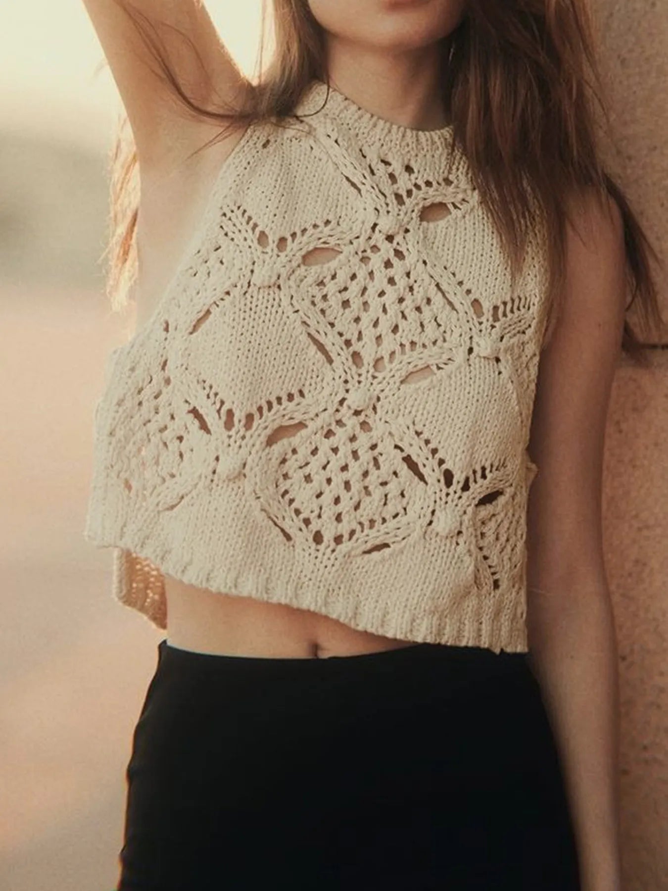 Crochet Hollow Out Sweater Vest - adritiX