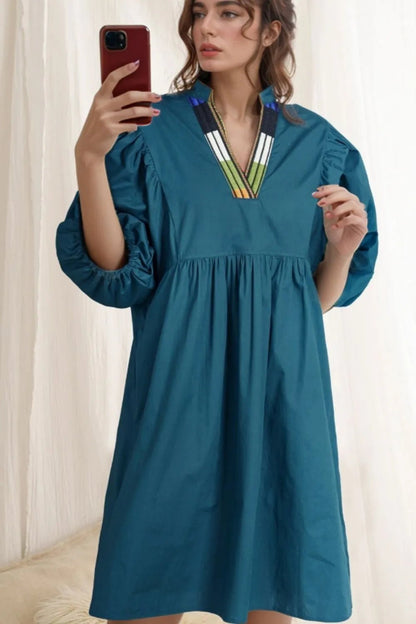 Loose Fit Puff Sleeve Mini Dress - adritiX