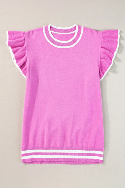 Ruffled Round Neck Cap Sleeve Knit Top - adritiX