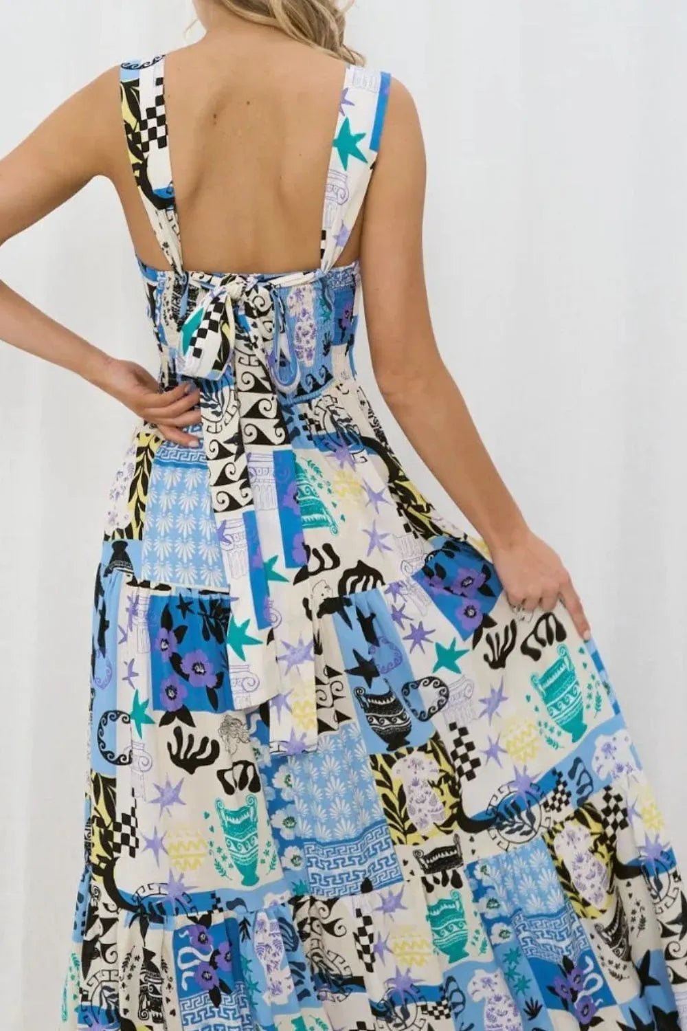 Printed Square Neck Wide Strap Maxi Dress - adritiX