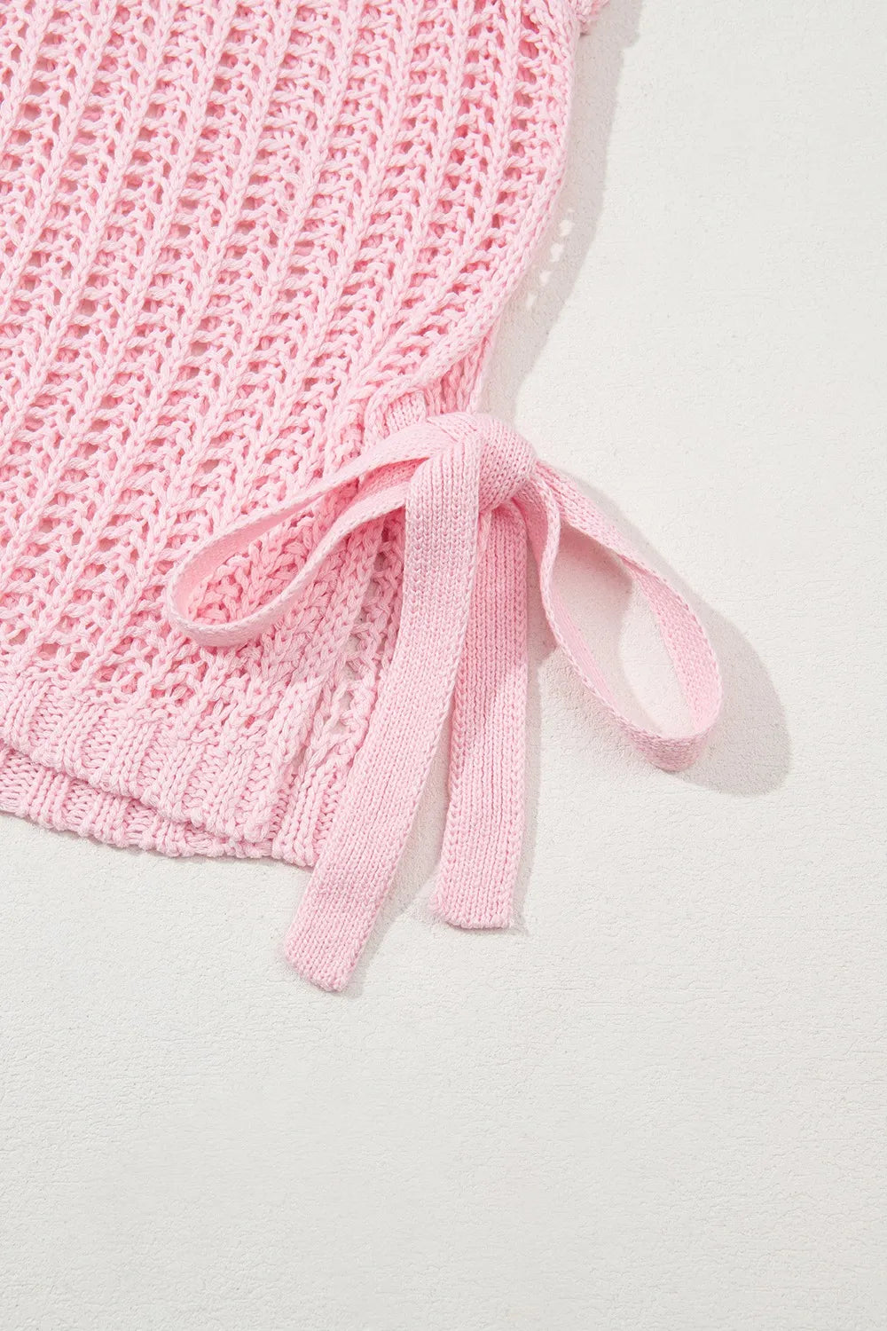 Hollow-out Crochet Side Tied Short Sleeve Knit Cover Up - adritiX