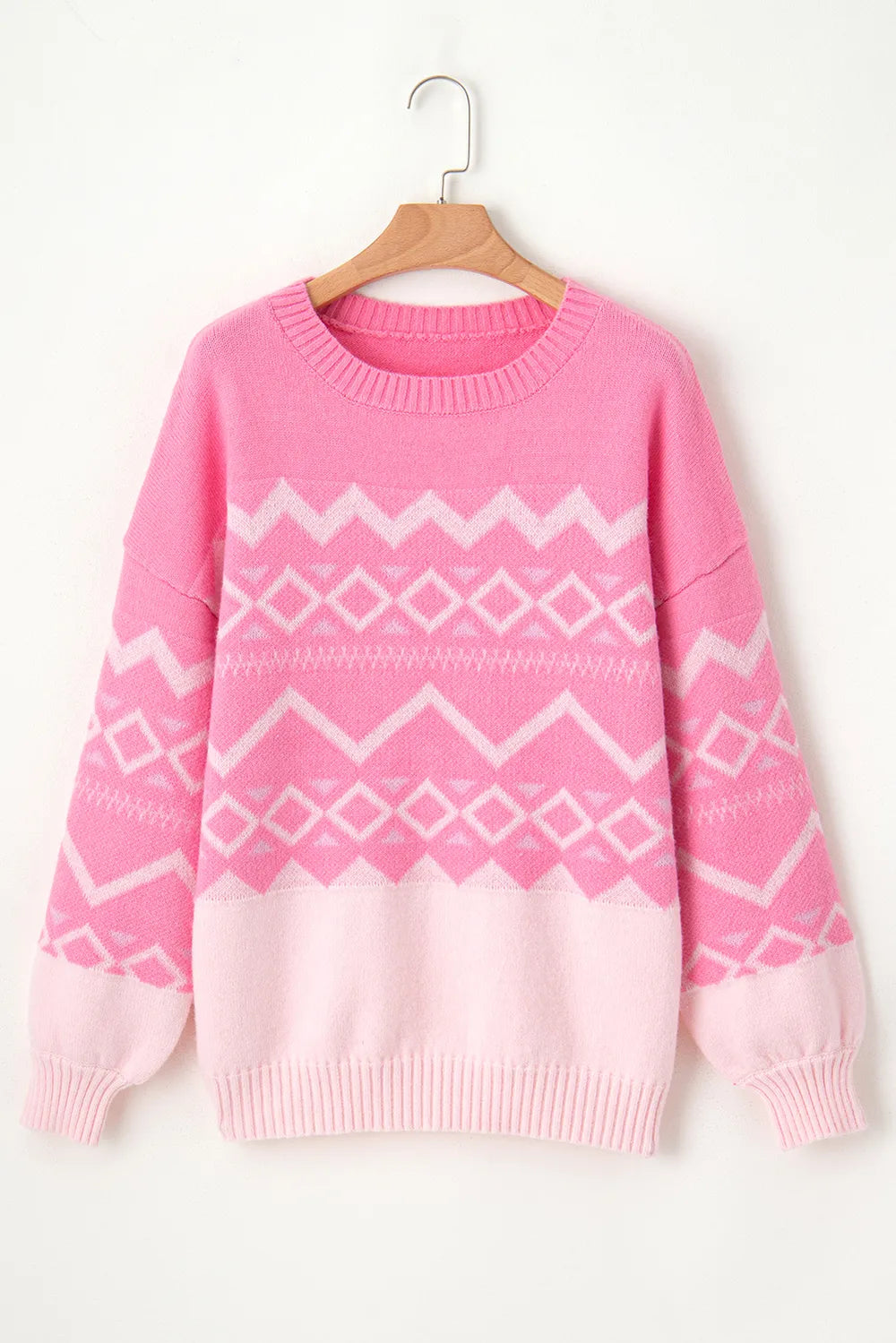 Geometric Drop Shoulder Long Sleeve Sweater - adritiX