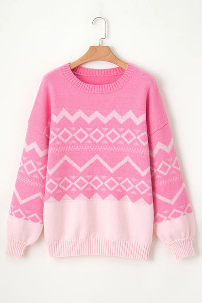 Geometric Drop Shoulder Long Sleeve Sweater - adritiX
