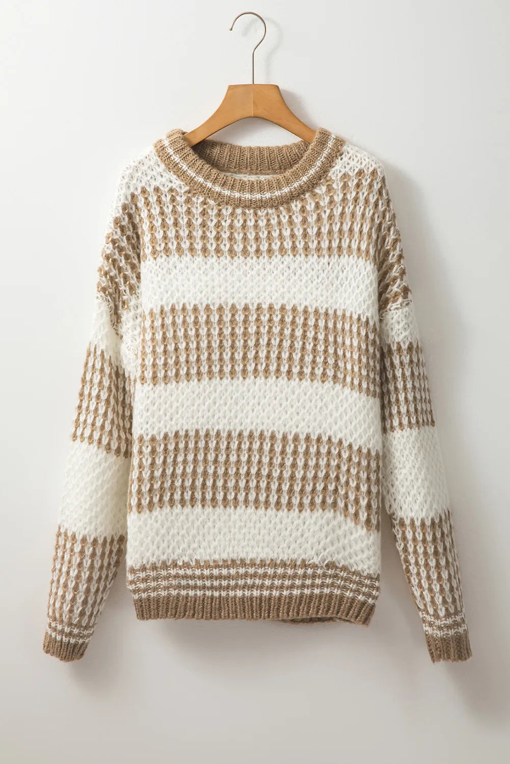 Color Block Round Neck Dropped Shoulder Sweater - adritiX
