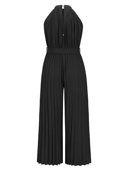 Elegant Cutout Tied Pleated Sleeveless Jumpsuit - adritiX