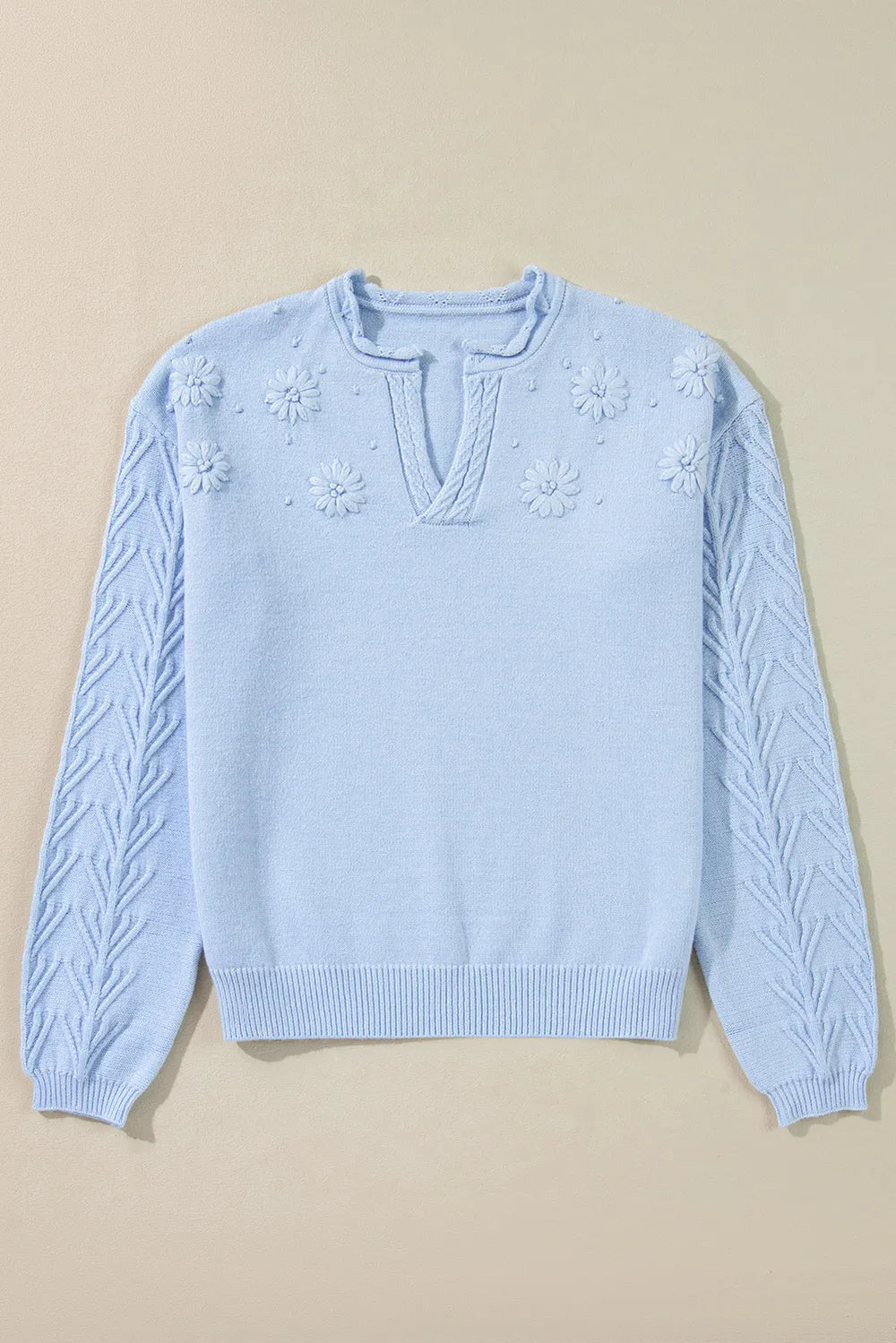 Daisy Notched Long Sleeve Sweater - adritiX