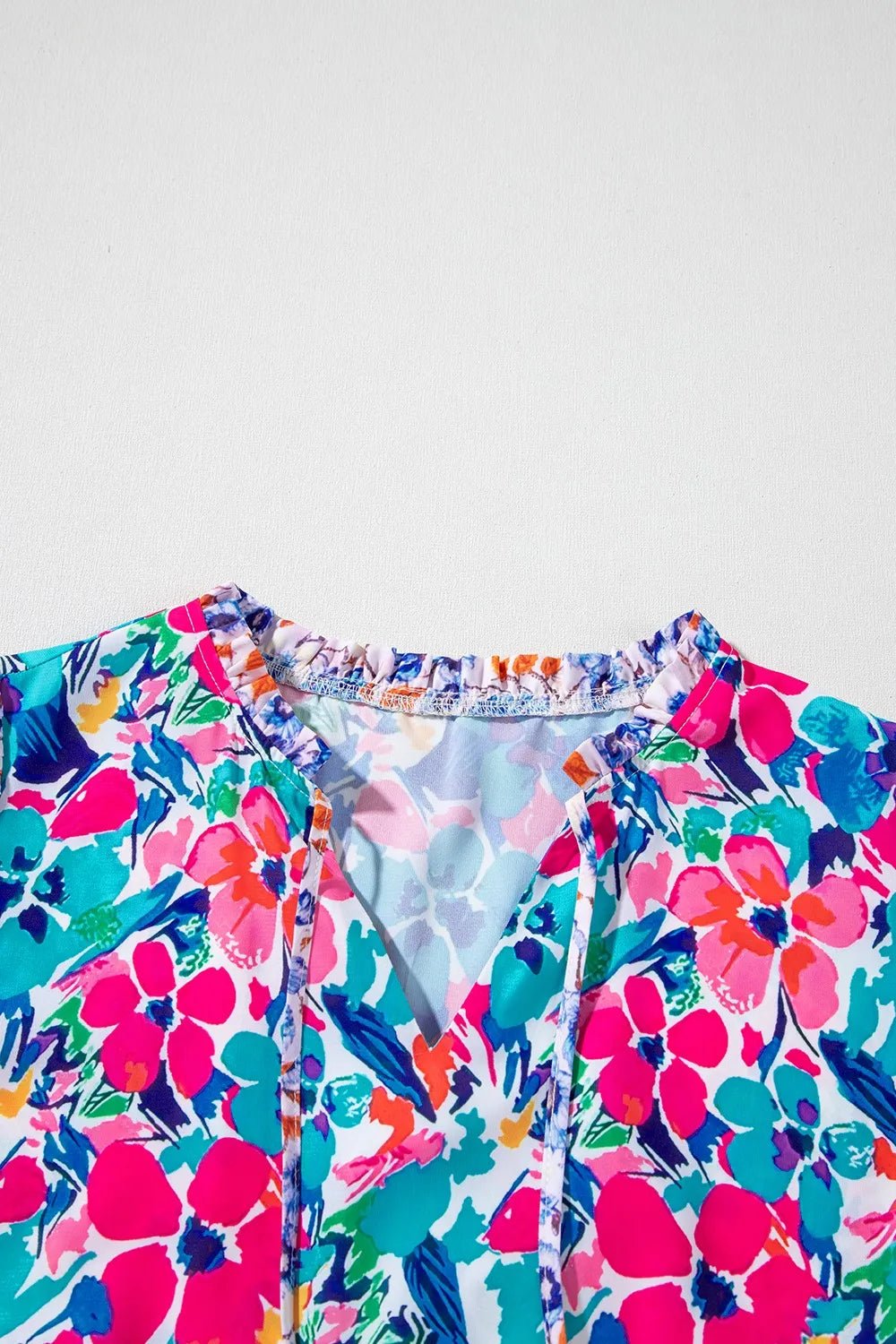 Mixed Floral Print Tie Neck Short Sleeve Dress - adritiX