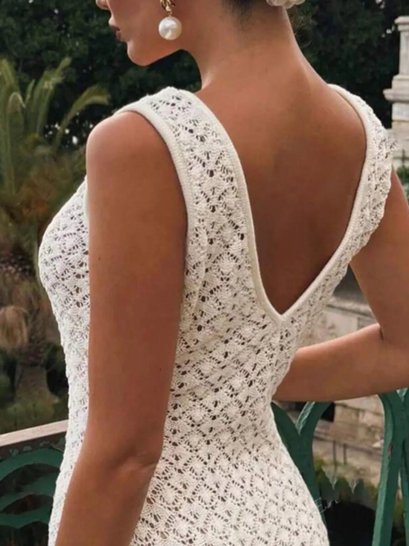 Lace Crochet V-Neck Sleeveless Maxi Dress - adritiX