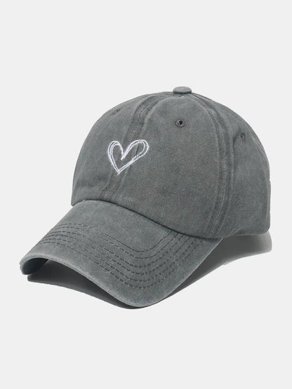 Embroidered Heart Washed Cotton Baseball Cap - adritiX