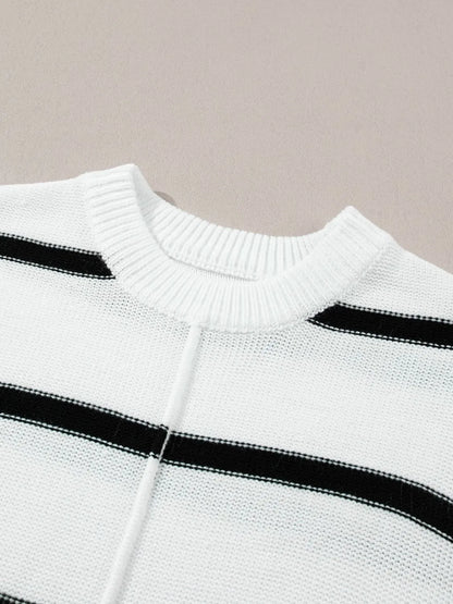 Striped Batwing Sleeve Knit Top - adritiX