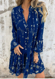 Elegant Bronzing Fashion Horn Lace Sleeve Hollow Dress - adritiX