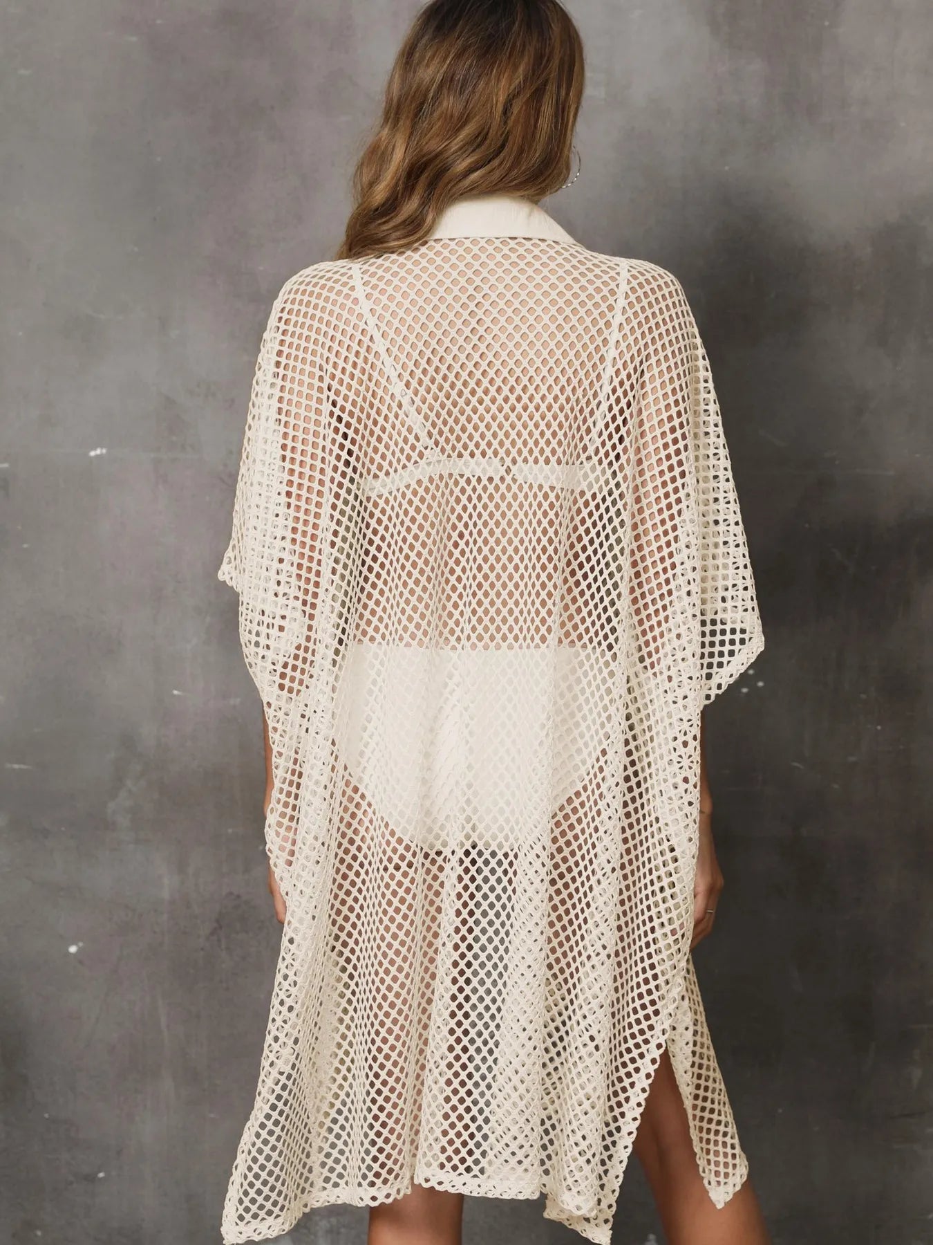 Sheer Mesh Button Up Cover Up - adritiX
