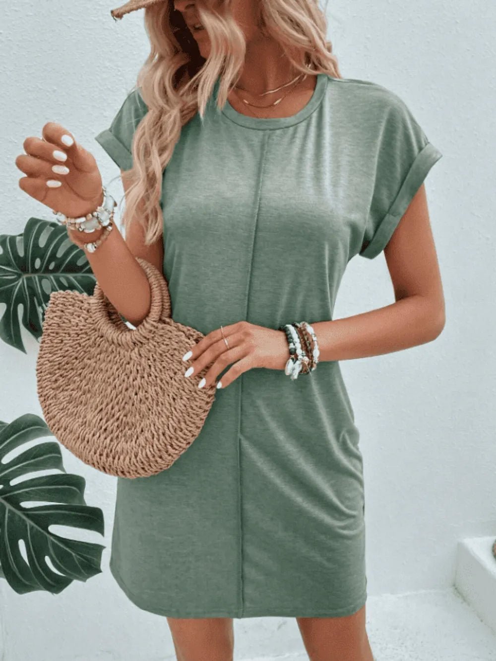 Exposed Seam Short Sleeve Mini Tee Dress - adritiX