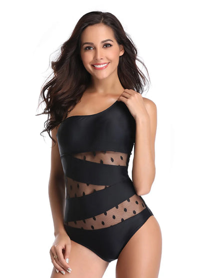 One Shoulder Polka Dot One-Piece Swimwear - adritiX