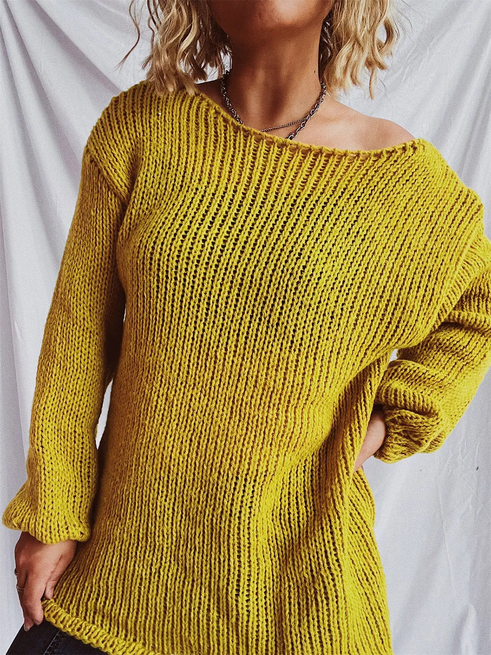 Boat Neck Dropped Shoulder Sweater - adritiX
